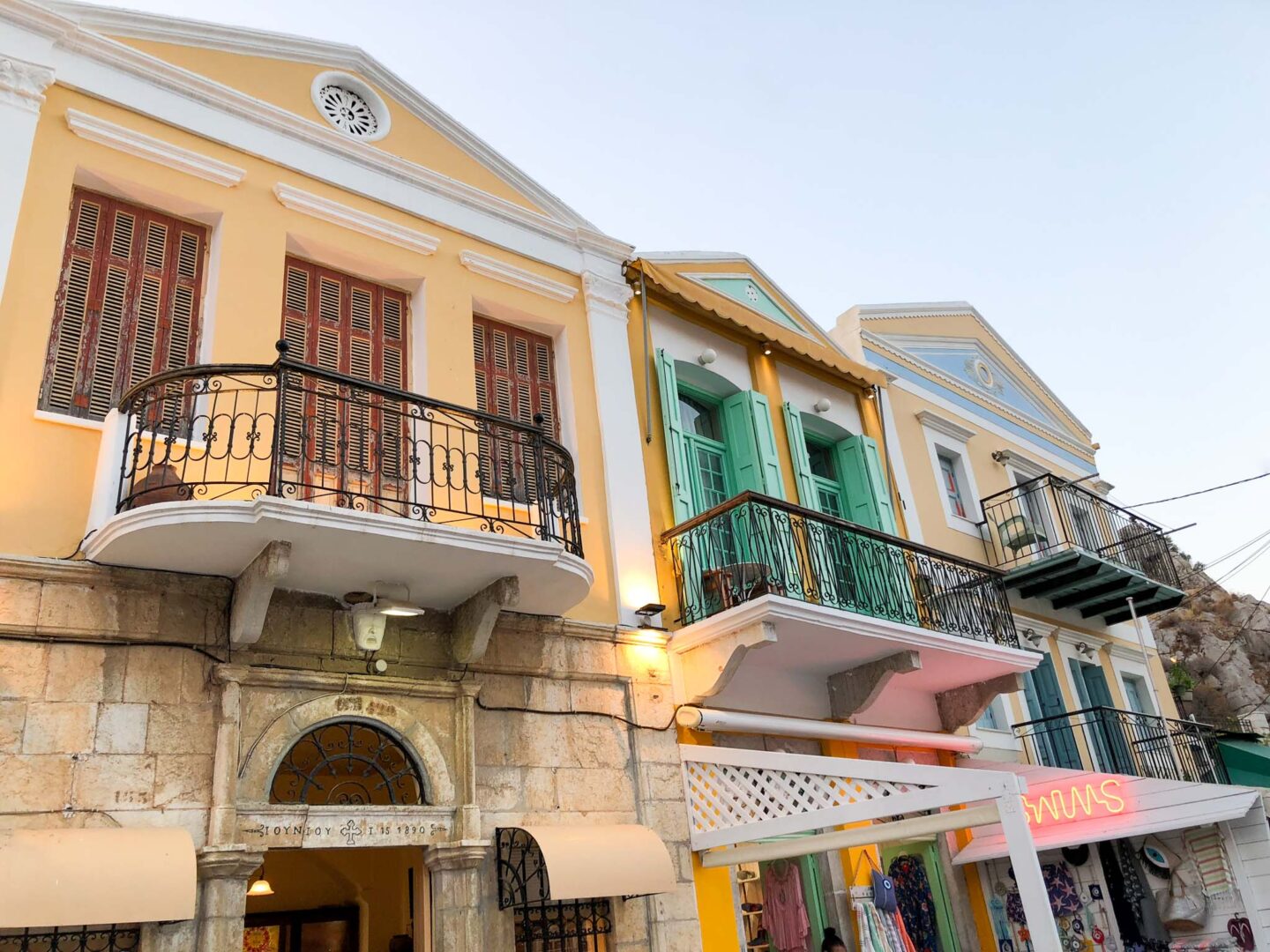 Symi Greece port balconies